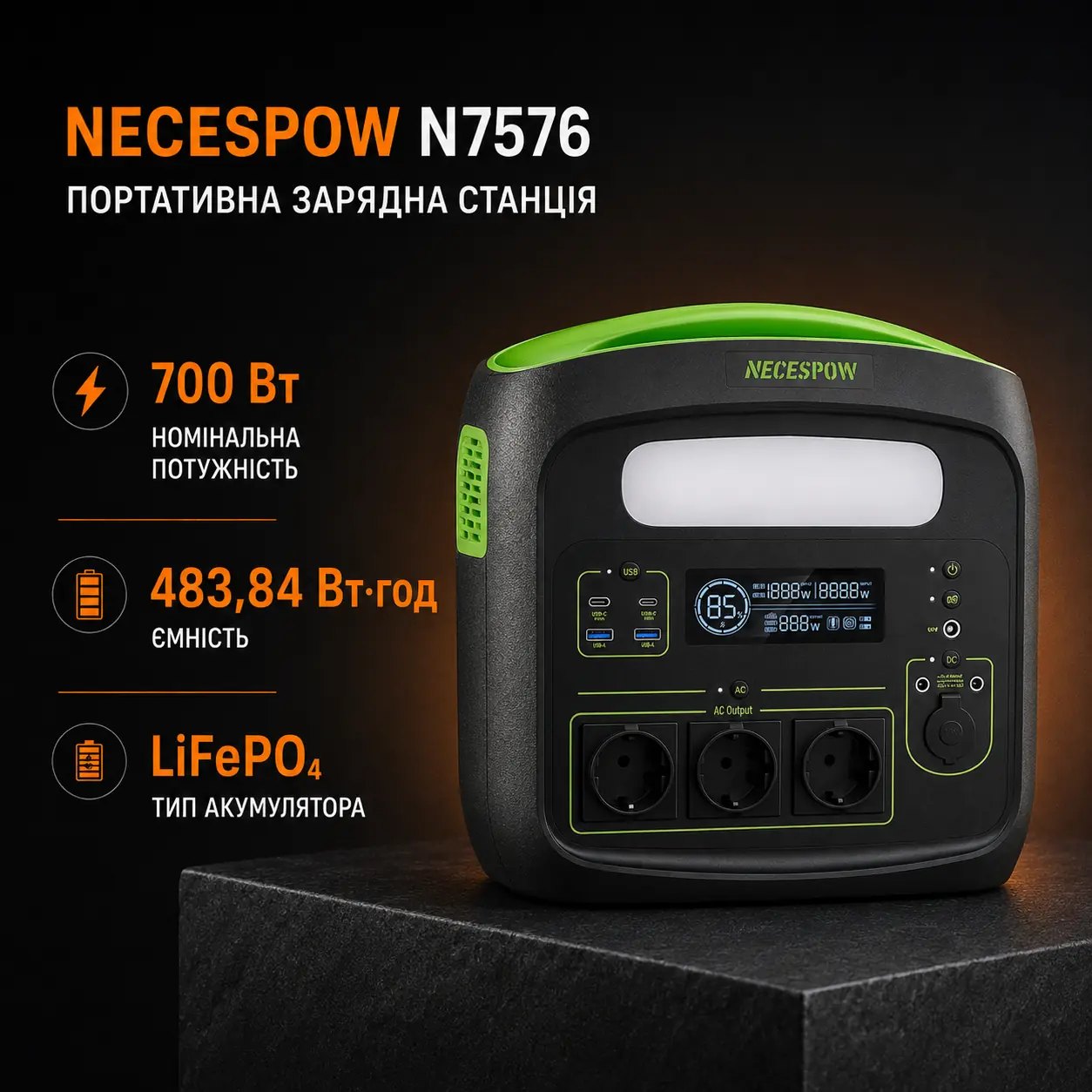 Основний вигляд Портативна зарядна станція NECESPOW N75-76