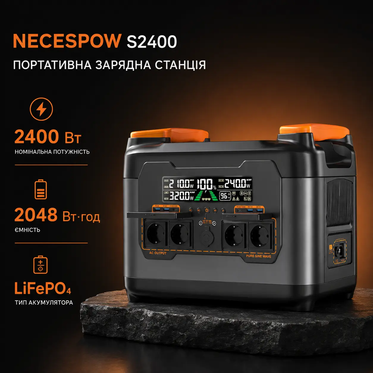 Основний вигляд Портативна зарядна станція NECESPOW S2400