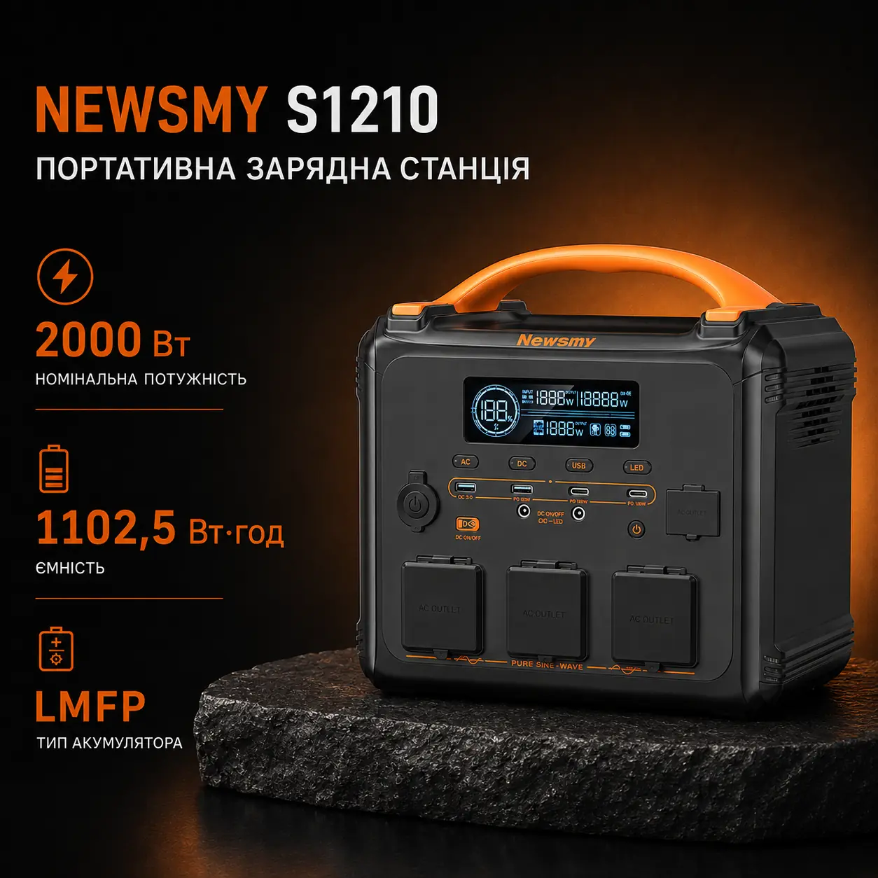 Основний вигляд Портативна зарядна станція NEWSMY S1210
